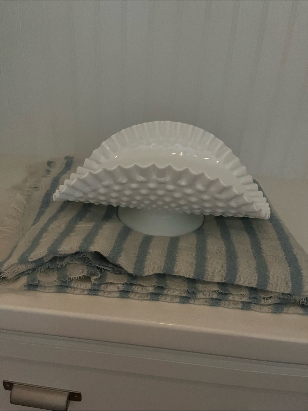 Fenton White Decorative Ceramic Hobnail Compote Bowl